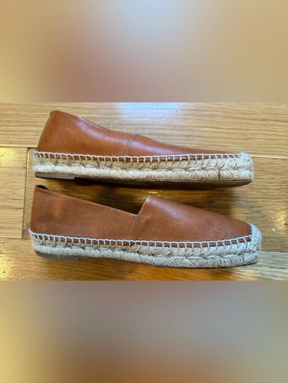 Balenciaga Cognac Leather Espadrille Flats Size 36 Brown Slip On Made in Spain
